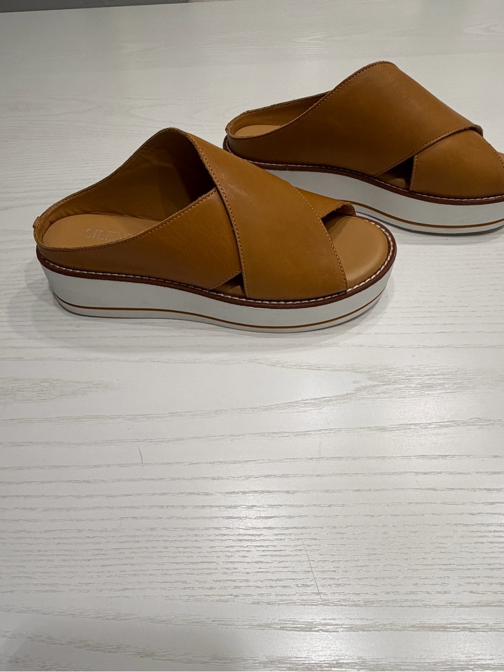 Silent D Cognac Leather Crisscross Platform Slide Sandals EU 39 / US8-8.5 - Picture 7 of 8